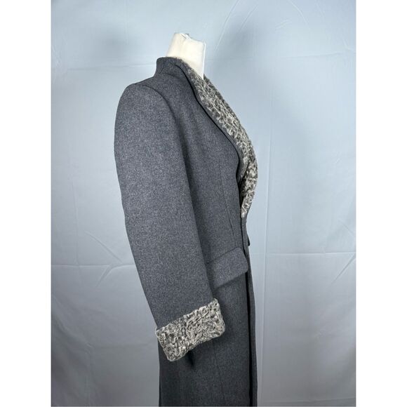 Vintage Harve Bernard Wool Shearling‎ Collar Long Over Coat Womens 10 Gray Union - Picture 7 of 16